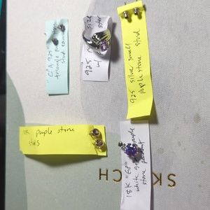 PURPLE STONES: 18k pendant, 10k earrings, 925 earrings and ring